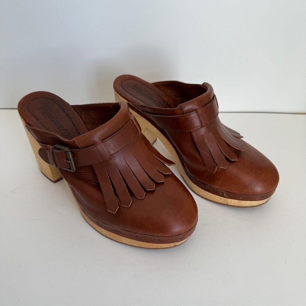 Madewell Womens Y2K Retro Classic Clog With Fringe Brown Leather‎ Size 8.5